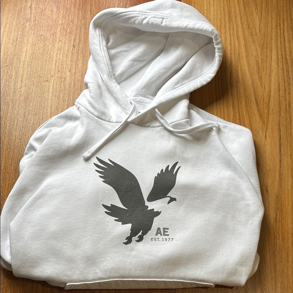 American Eagle Outfitters White Hoodie with Gray Logo